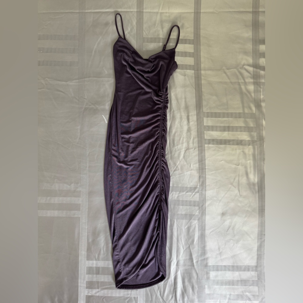 JLUXLABEL Purple Ruched Midi Slim Dress